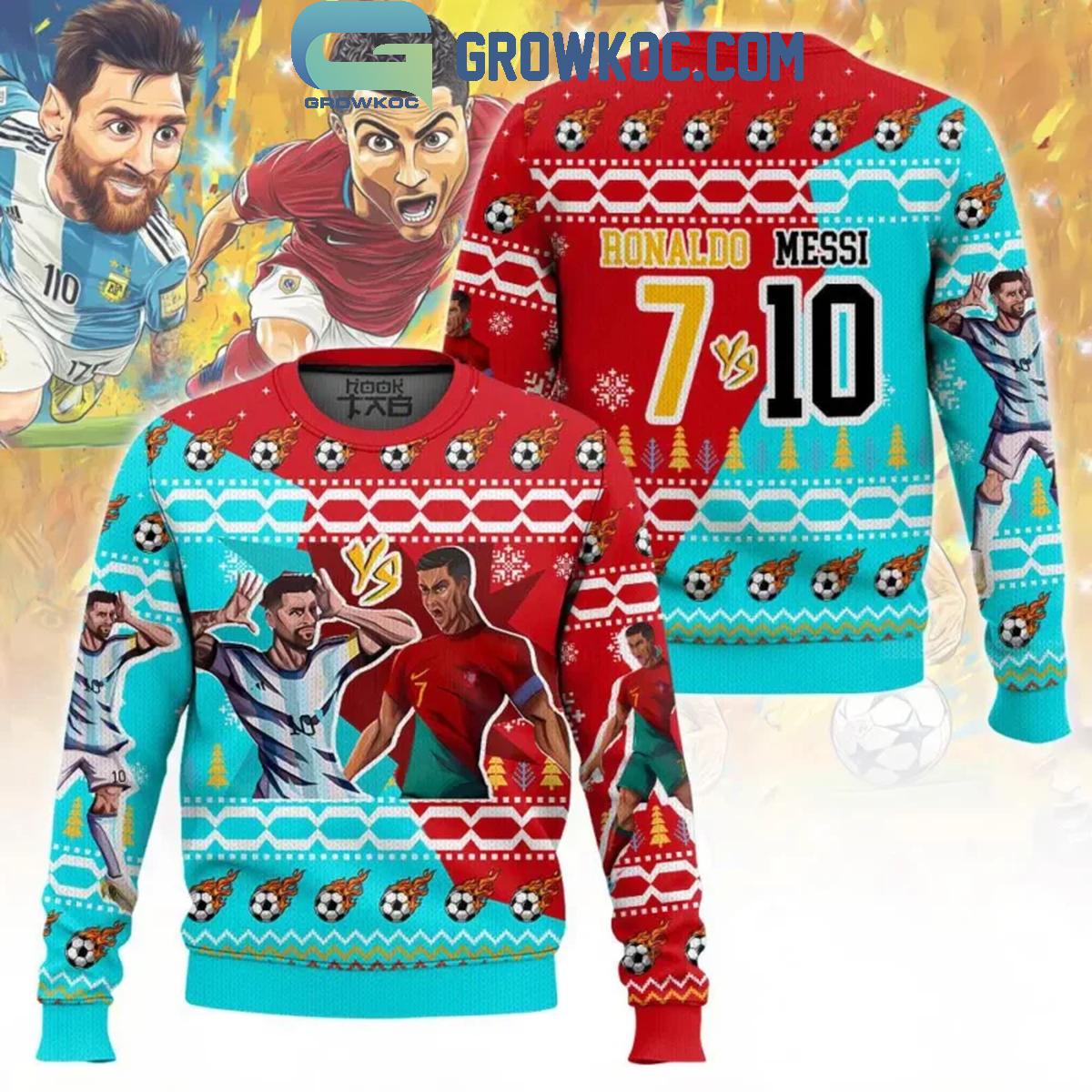 Cristiano Ronaldo Lionel Messi Ice And Fire Christmas Ugly Sweater 1 BkXux