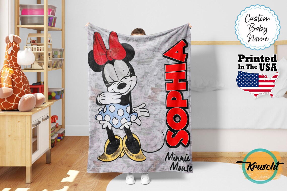 Custom Name Mouse Blanket Personalized Cartoon Baby Blanket Minky Baby Blanket Birthday Gift 0