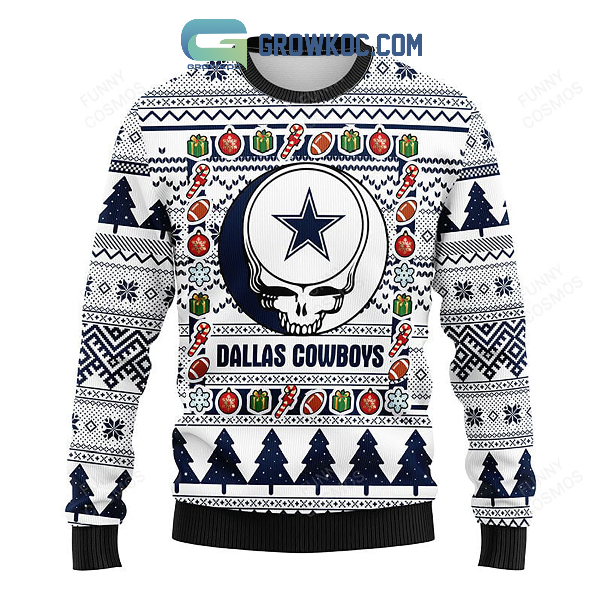 Dallas Cowboys Grateful Dead Ugly Christmas Fleece Sweater2B1 pXE3Y