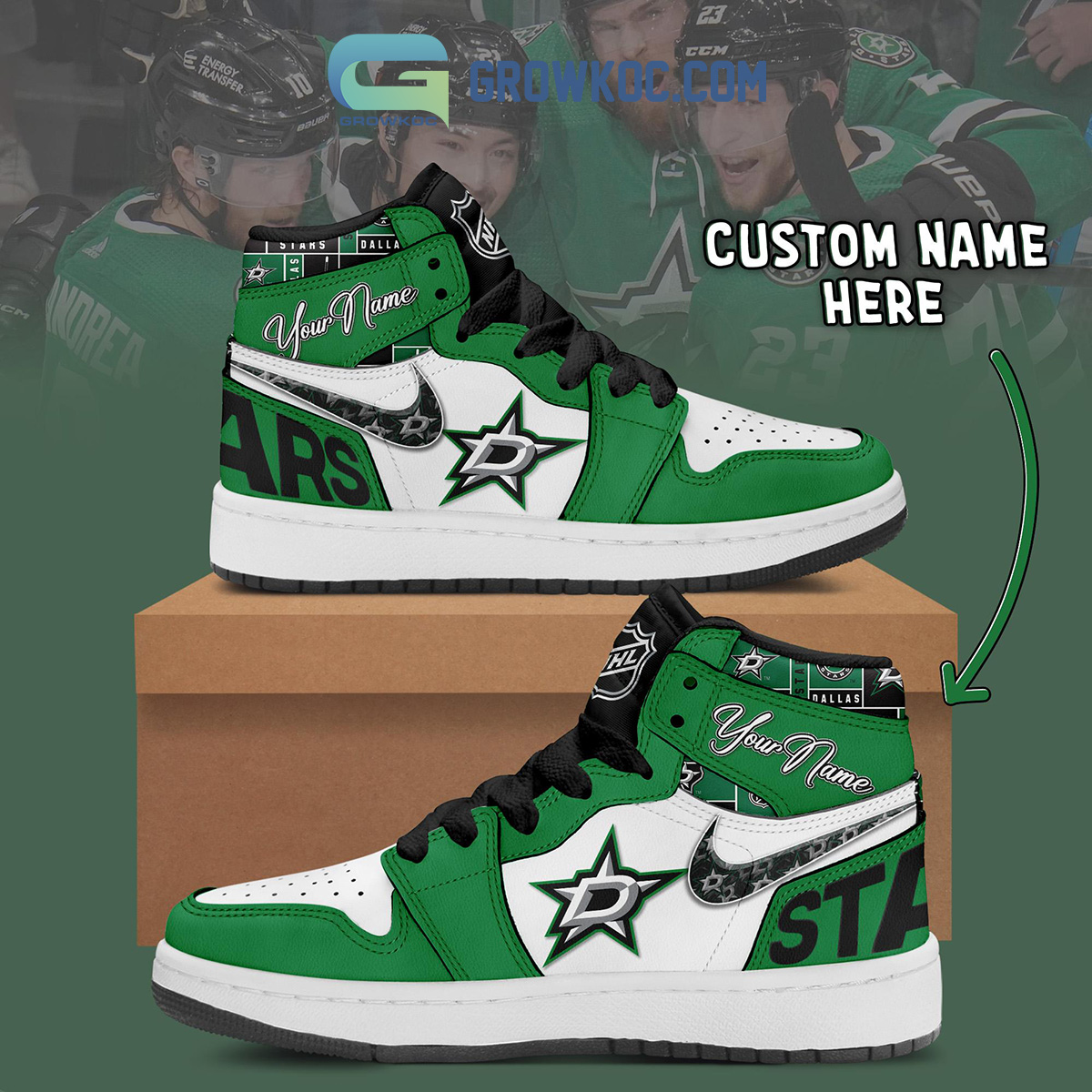 Dallas Stars NHL Personalized Air Jordan 1 Shoes2B1 AUyw5