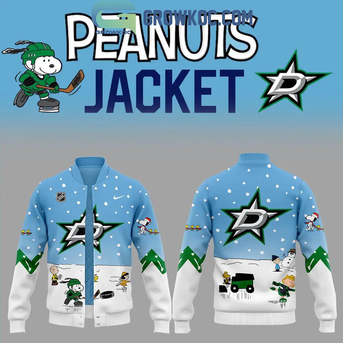 Dallas Stars Snoopy Celebrating Peanuts Winter Break 2024 Baseball Jacket 1 bX0Et