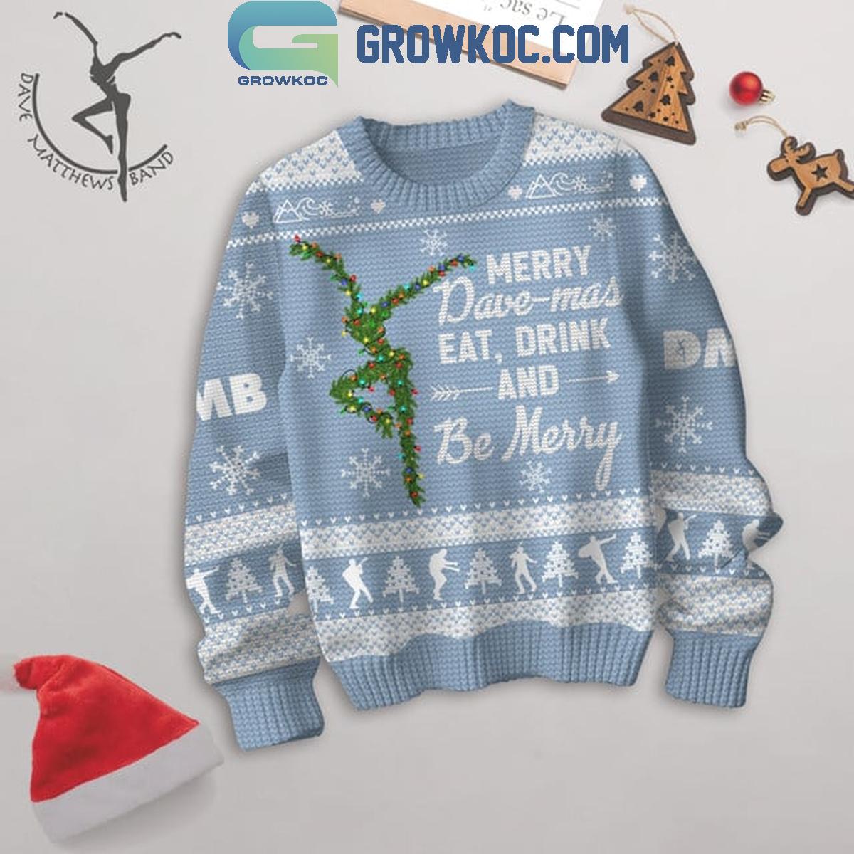 Dave Matthews Band Eat Drink And Be Mercy Christmas Light Blue Ugly Sweater 1 DBCKL