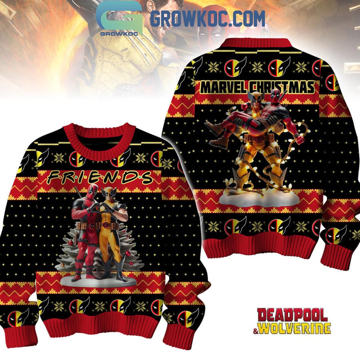 Deadpool And Wolverine Friends Merry Marvel Christmas 2024 Ugly Sweater 1 MndqP