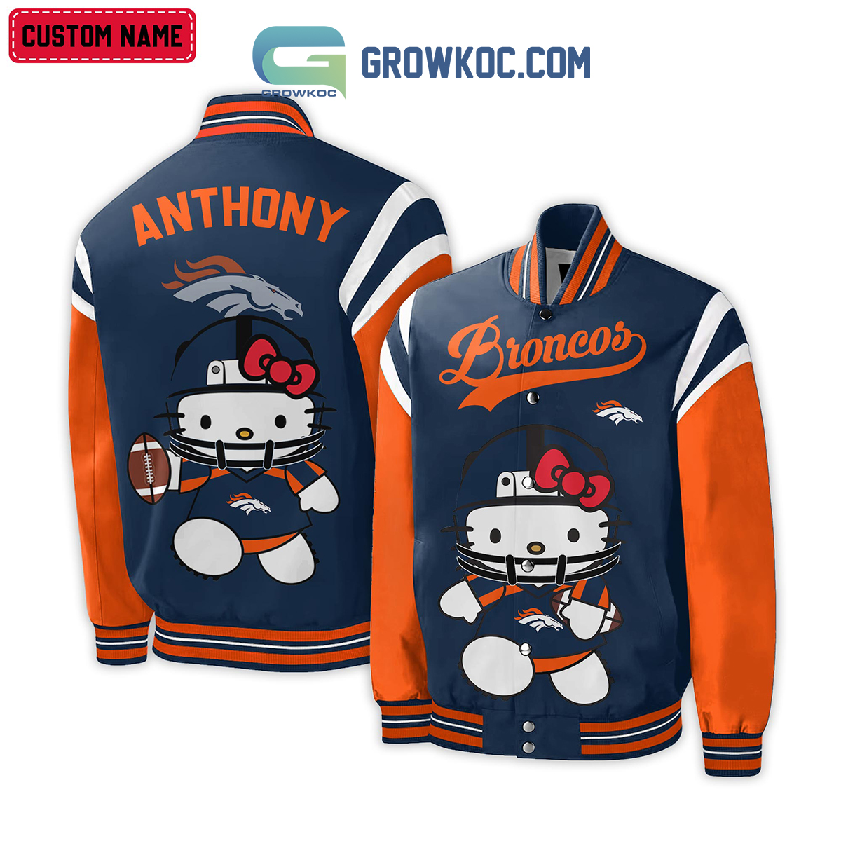 Denver Broncos NFL Hello Kitty Personalized Baseball Jacket2B1 rbQ5v