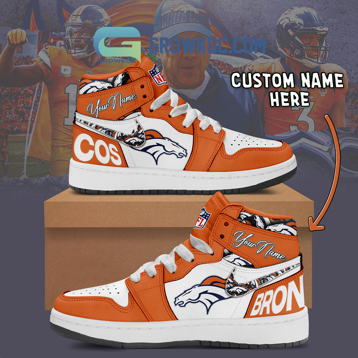 Denver Broncos Personalized Air Jordan 1 High Top Shoes Sneakers2B1 pIB3v