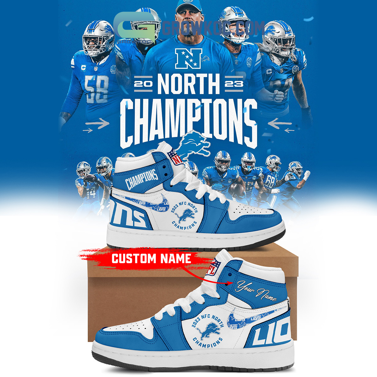 Detroit Lions 2023 NFC North Champions Personalized Air Jordan 1 Shoes2B1 dL305