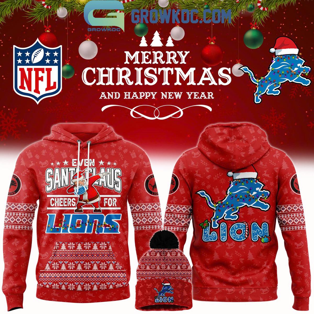 Detroit Lions 2024 Christmas Even Santa Cheers For Lions Hoodie T Shirt 1 al0K7