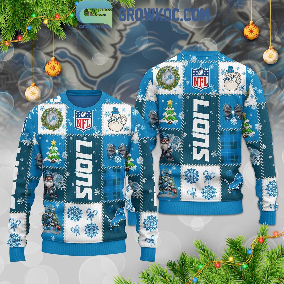 Detroit Lions 2025 Seasons Greetings Christmas Celebration Ugly Sweater 1 nnVhx