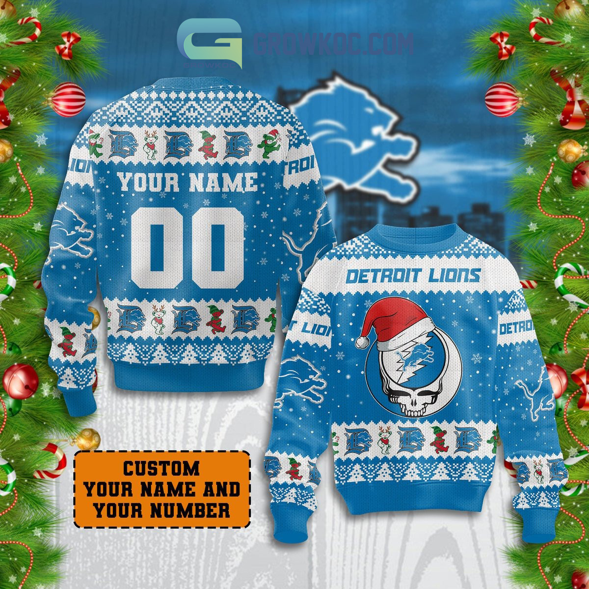 Detroit Lions Grateful Dead Personalized Christmas Ugly Sweater2B1 GJdZj