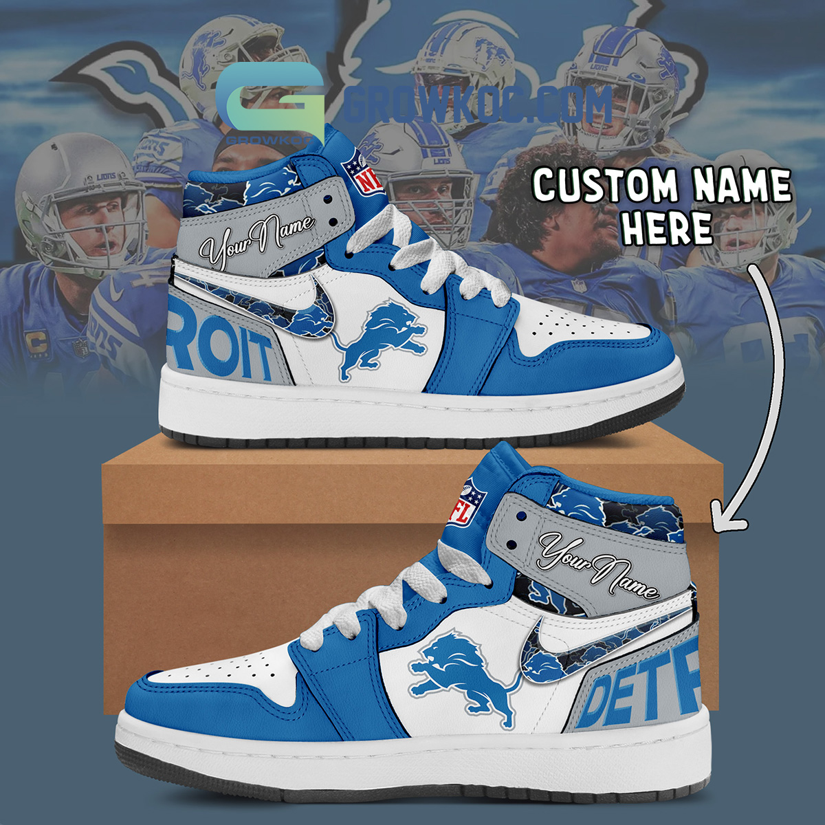 Detroit Lions Personalized Air Jordan 1 High Top Shoes Sneakers2B1 5CQqo