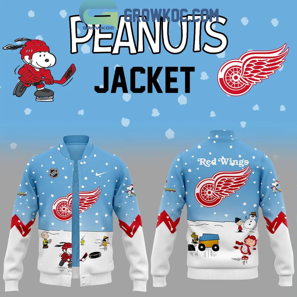 Detroit Red Wings Snoopy Celebrating Peanuts Winter Break 2024 Baseball Jacket 1 ZQqoq