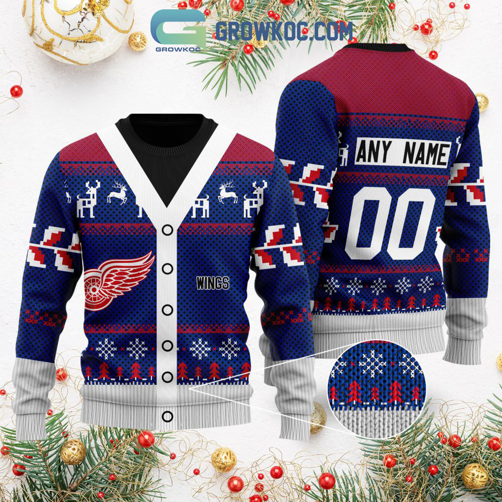 Detroit Red Wings Supporter Custom Name Number Christmas Holiday Ugly Sweater2B0 XPwcl