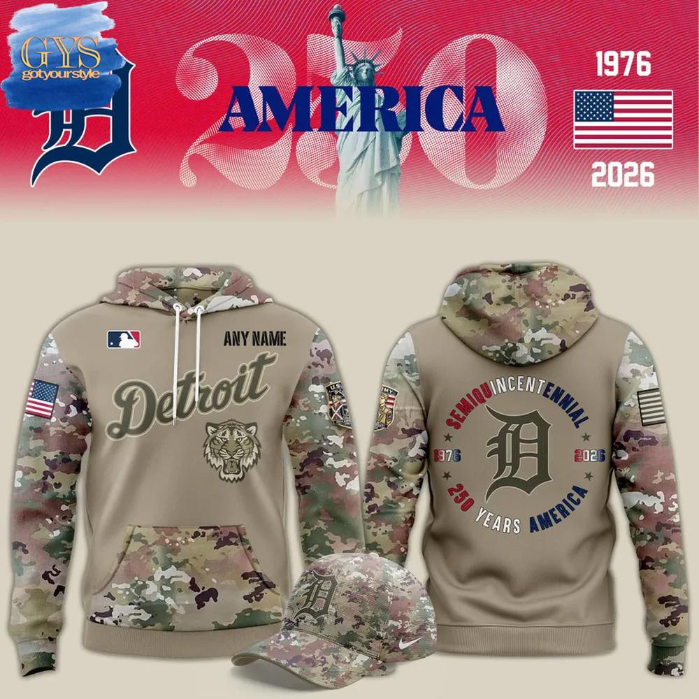 Detroit Tigers 250 Years America x Flag Day Limited Edition Camo Hoodie 1