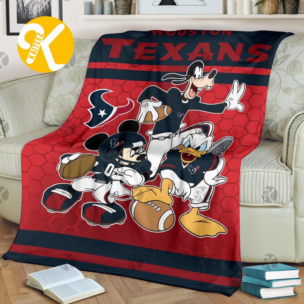 Disney Mickey Mouse Houston Texans NFL Team Football In Red And Navy Fleece Blanket 0