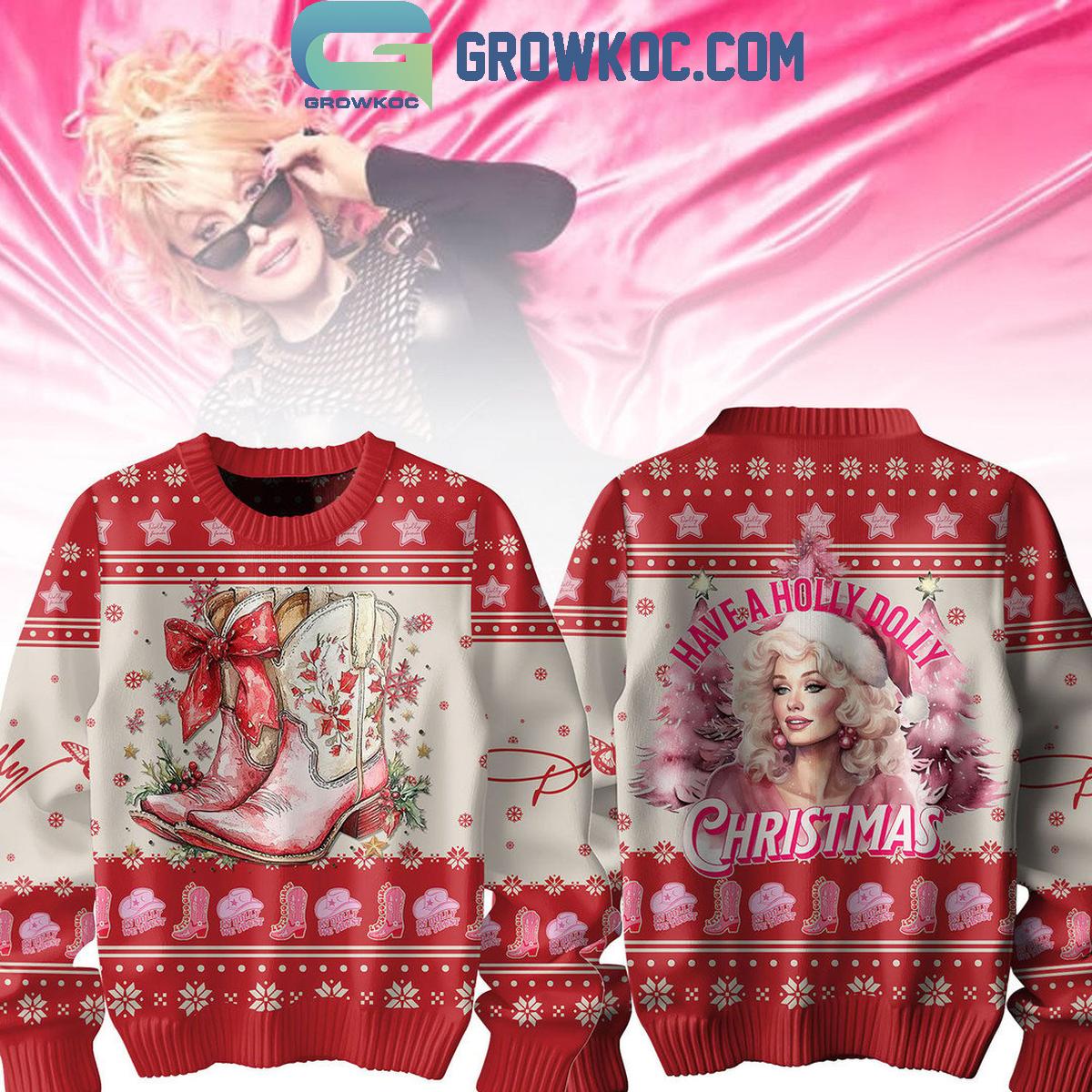 Dolly Have A Holly Dolly Parton Christmas Pink 2024 Ugly Sweater 1 lbqEa