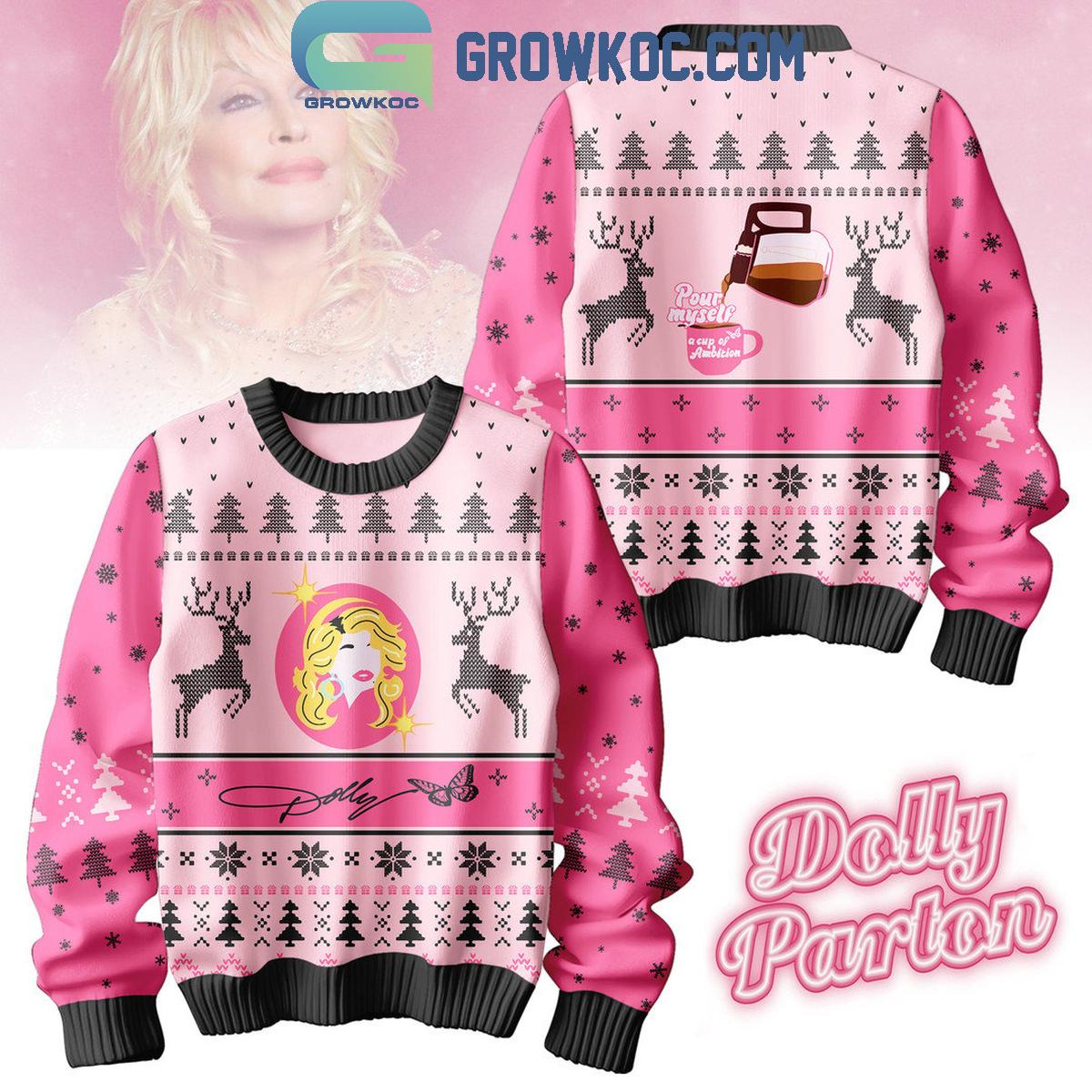 Dolly Parton Pour Myself A Cup Of Ambition Christmas 2024 Ugly Sweater 1 wuUFT