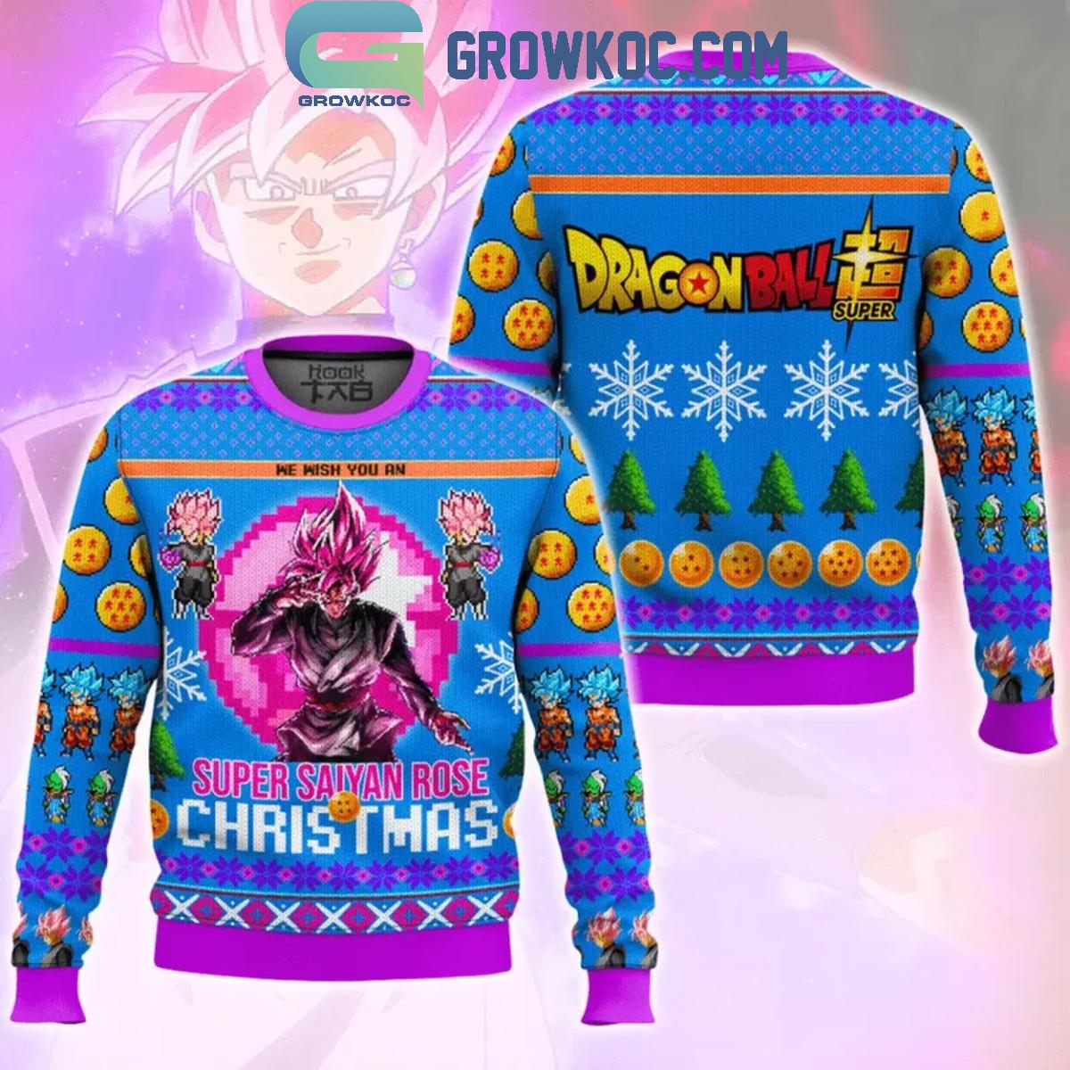Dragon Ball We Wish You A Super Saiyan Rose Christmas Ugly Sweater 1 aJ4if