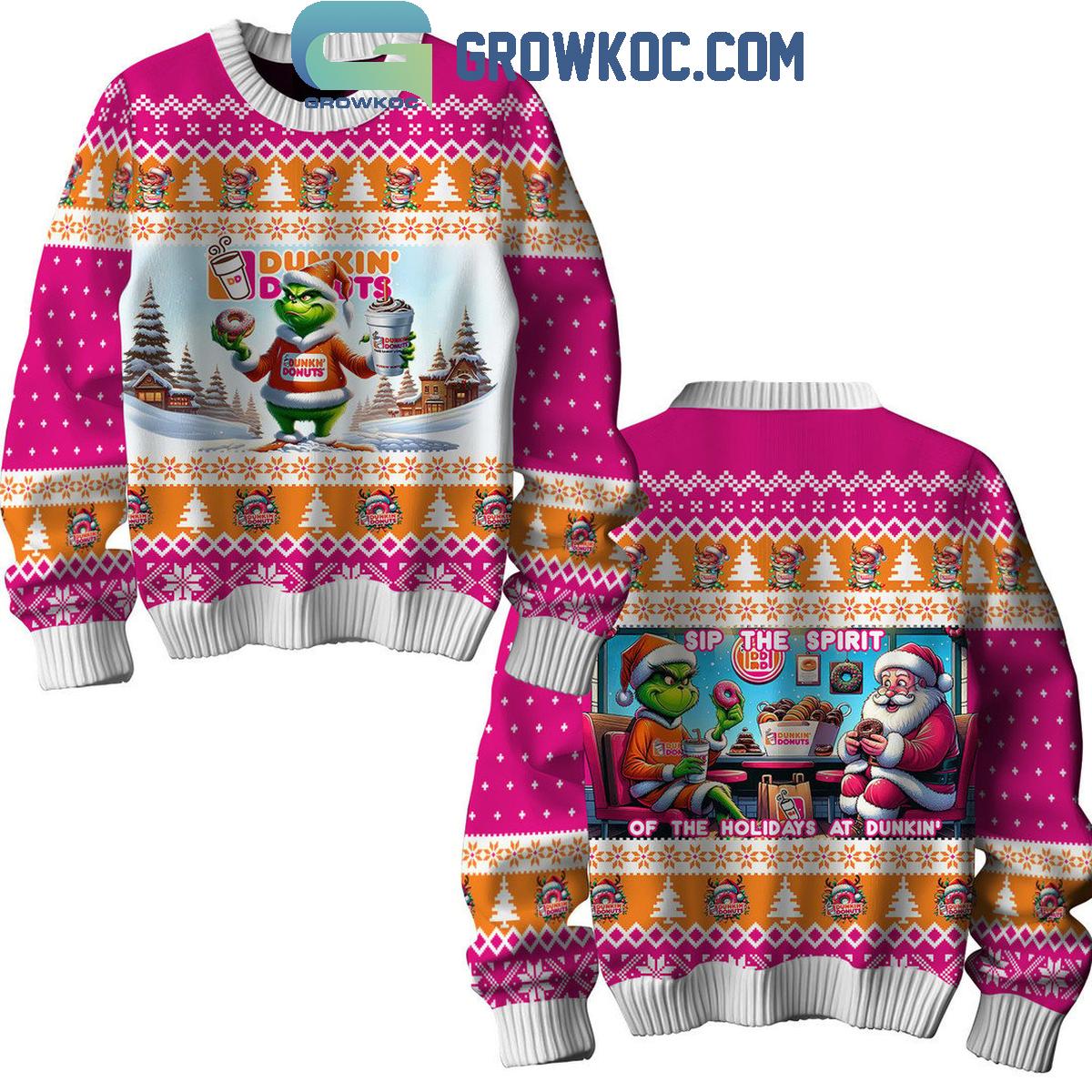 Dunkin Donuts Sip The Spirit Of The Christmas At Dunkin Ugly Sweater 1 NMnfg