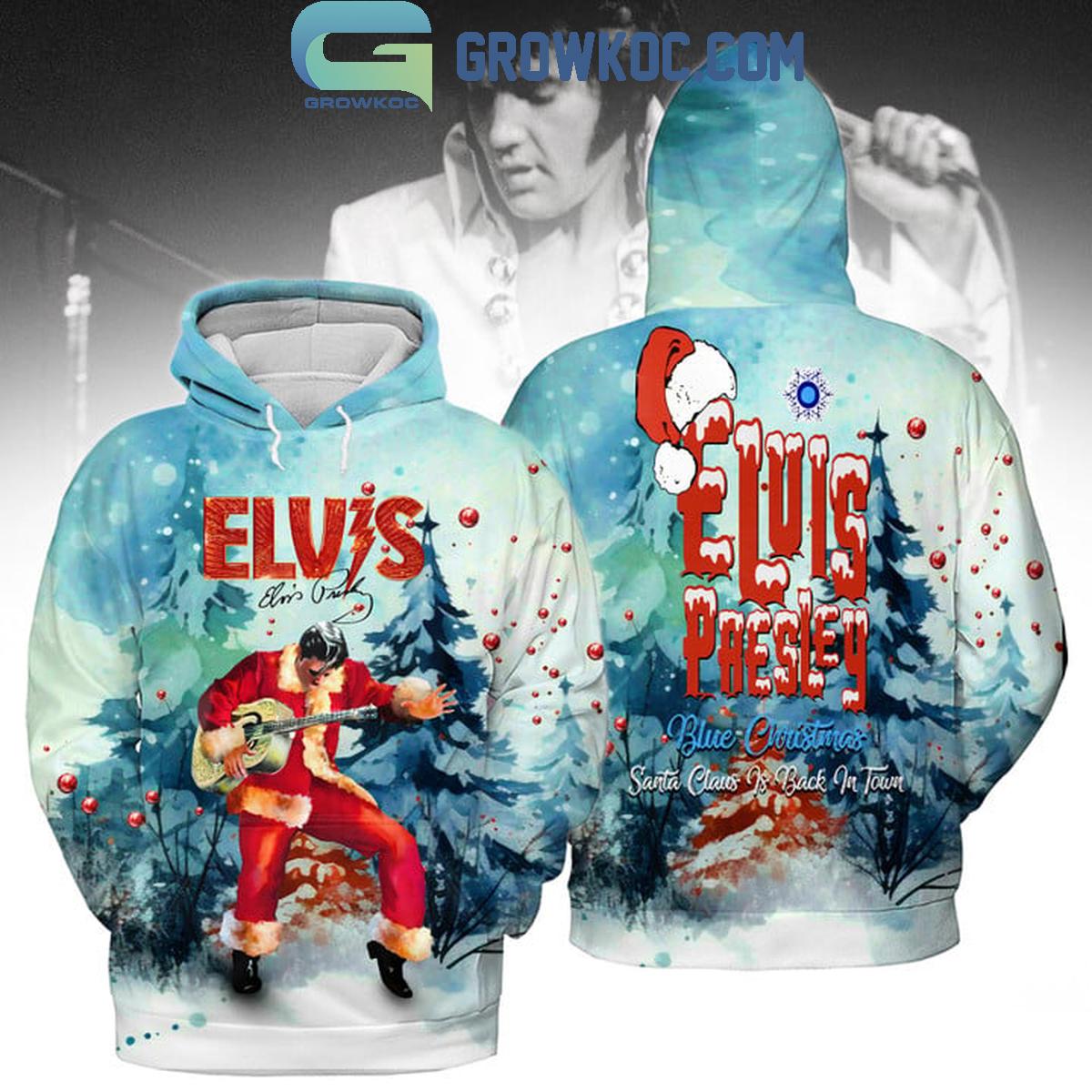 Elvis Presley Blue Christmas Santa Claus Is Back In Town Hoodie T Shirt 1 aqozq