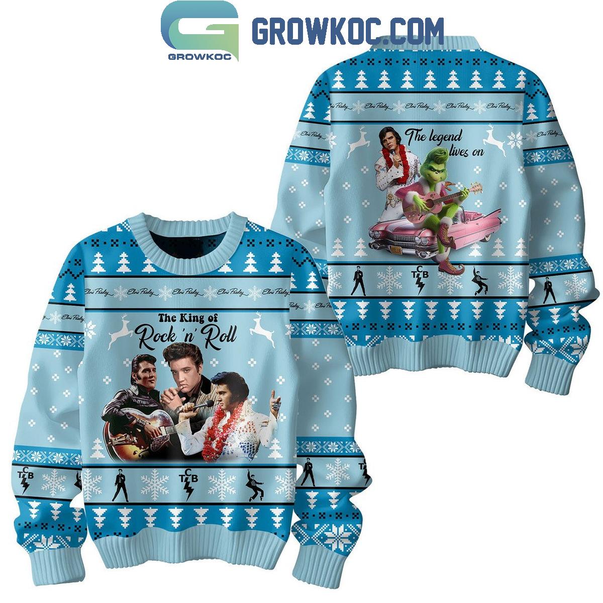 Elvis Presley Rock And Roll With The Grinch Christmas Ugly Sweater 1 FXmZ6