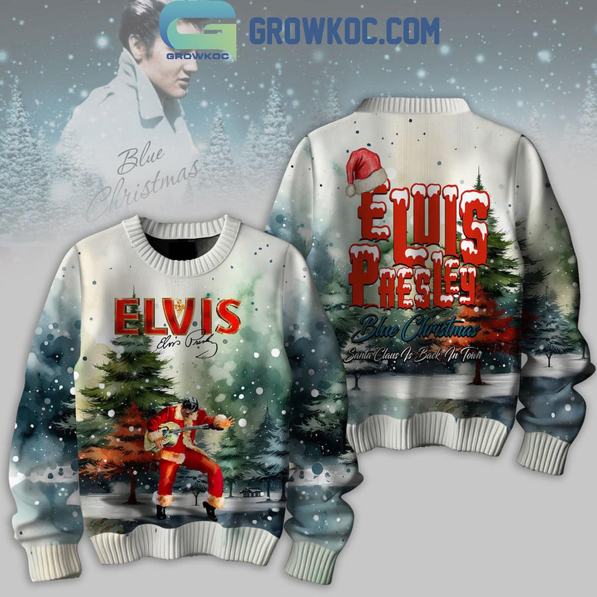Elvis Presley Santa Is Back In Town 2024 Blue Christmas Ugly Sweater 1 X0pUk