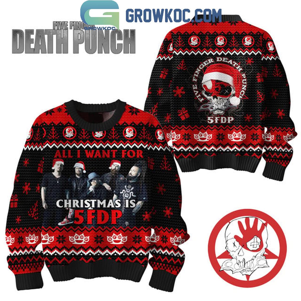 Five Finger Death Punch All I Want For Christmas Is 5FDP Merry Christmas Ugly Sweater 1 N8OQl