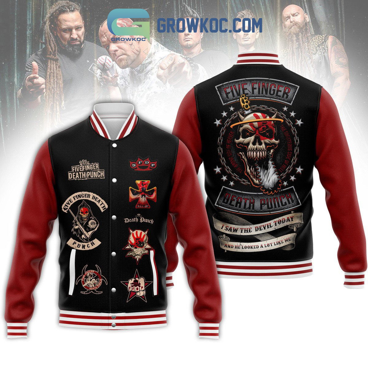 Five Finger Death Punch I Saw The Devil Today And He Looked A Lot Like Me Baseball Jacket2B1 n68aY