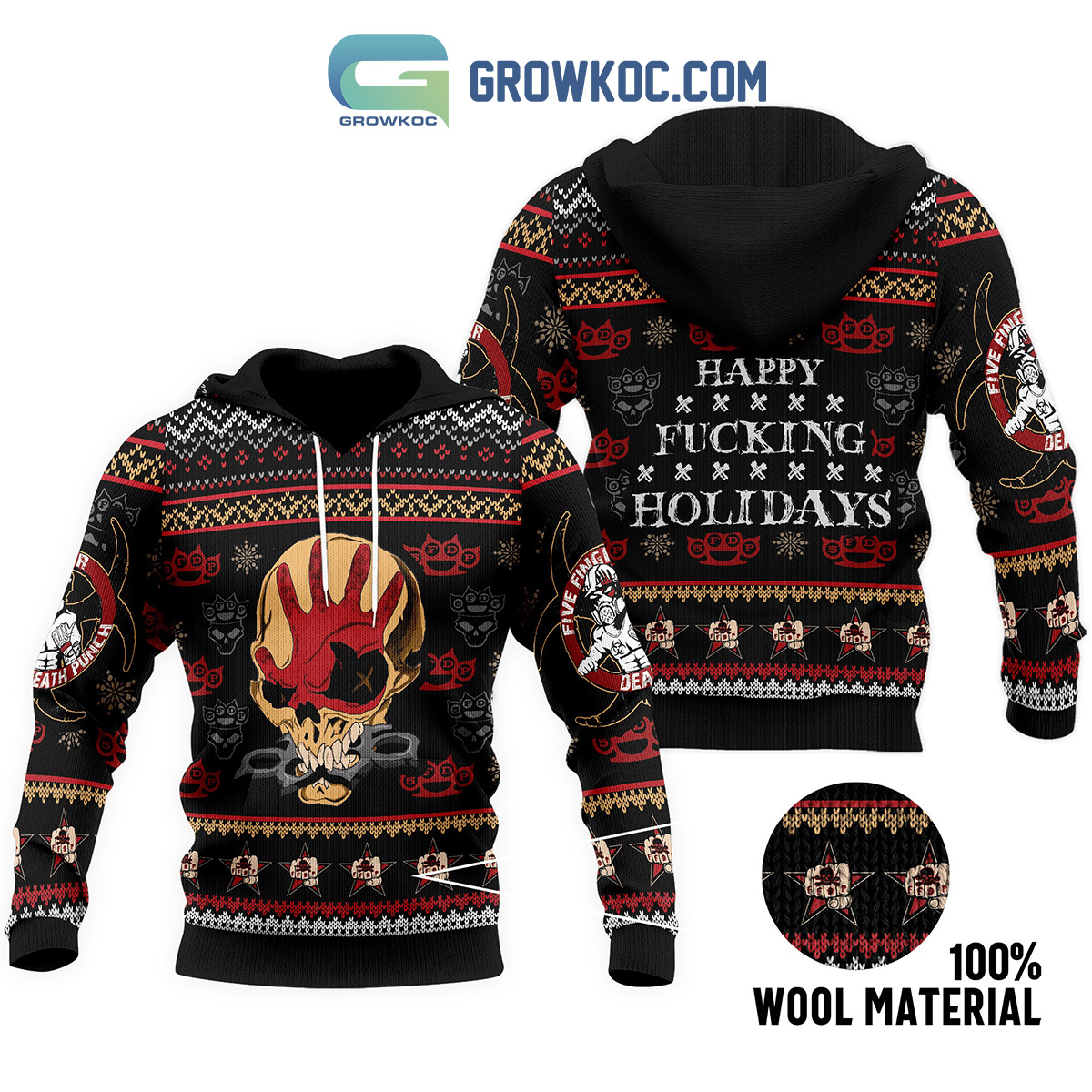 Five Finger Death Punch Skull Happy Holidays Hoodie Shirts2B1 ScblY