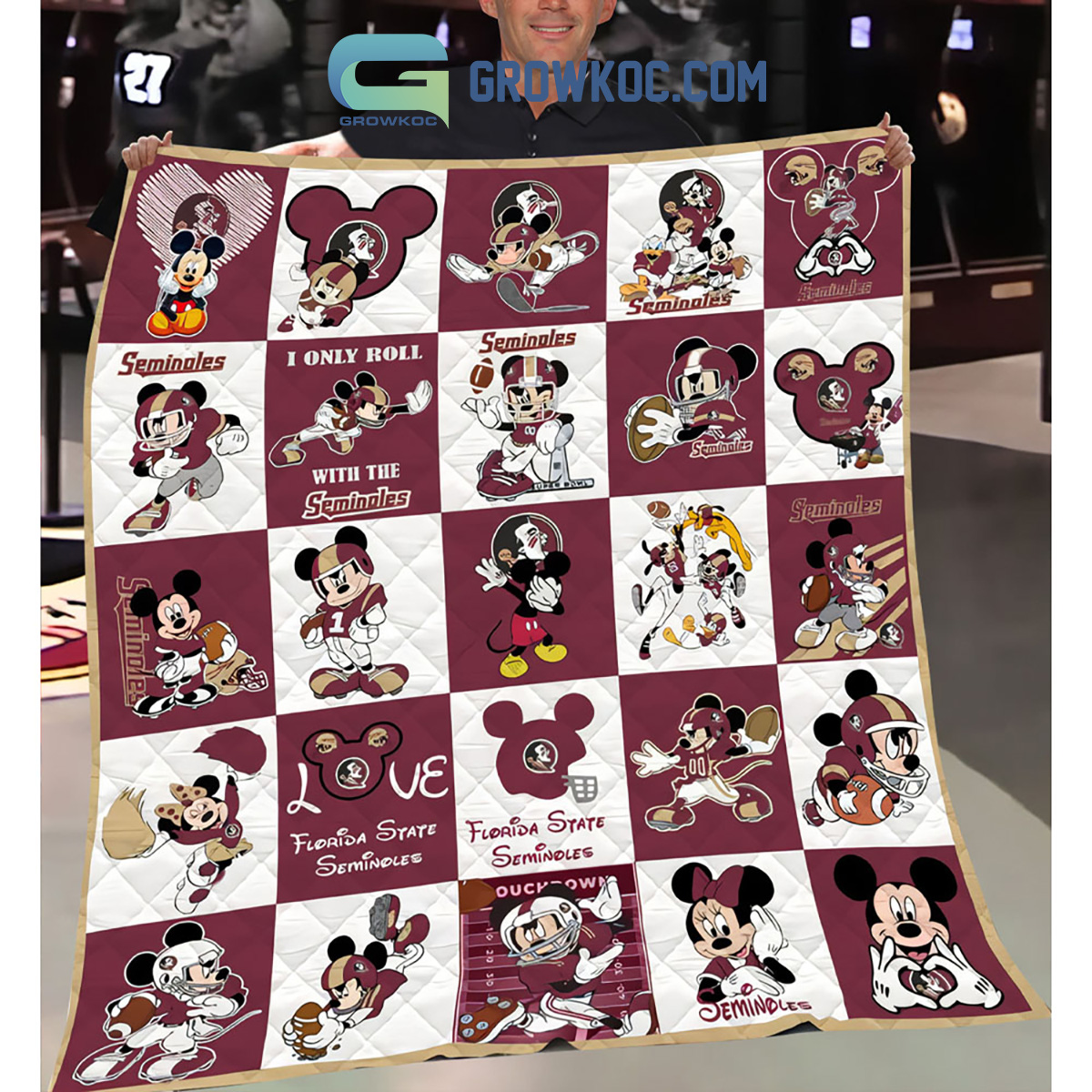 Florida State Seminoles Mickey Christmas Fleece Blanket Quilt2B1 cMIVM