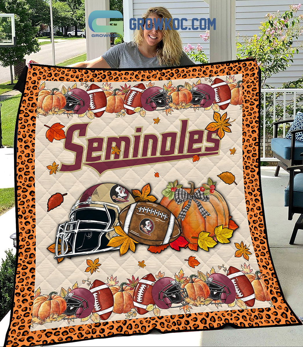 Florida State Seminoles NCAA Football Welcome Fall Pumpkin Halloween Fleece Blanket Quilt2B1 JZzZN
