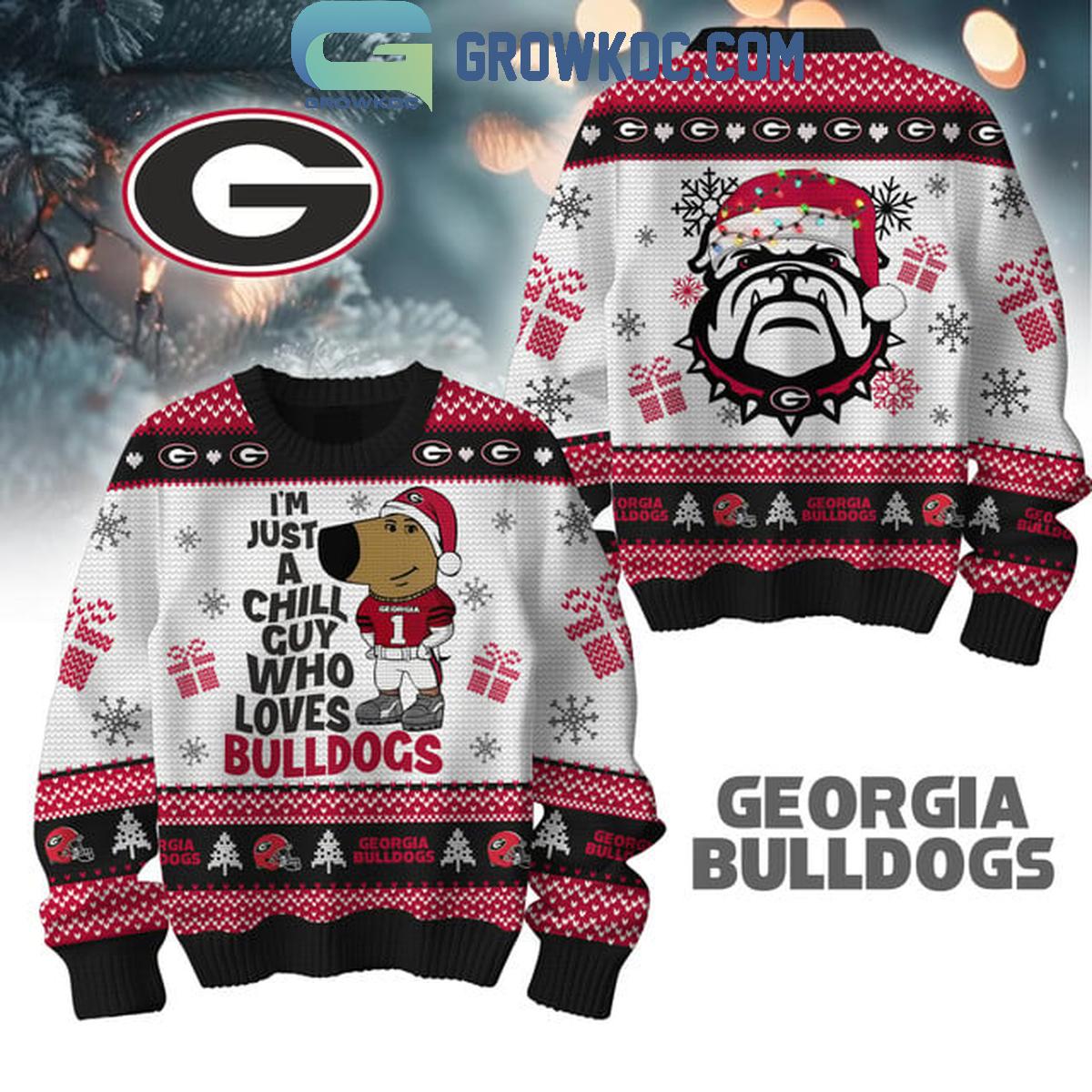 Georgia Bulldogs Im Just A Chill Guy Who Loves Bulldogs Christmas Ugly Sweater 1 Vdynz