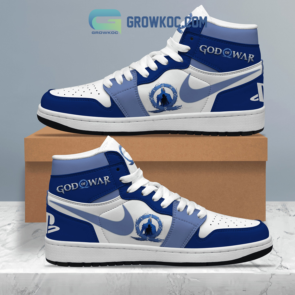 God Of War Fan Blue White Air Jordan 1 Shoes2B1 VQ4wa