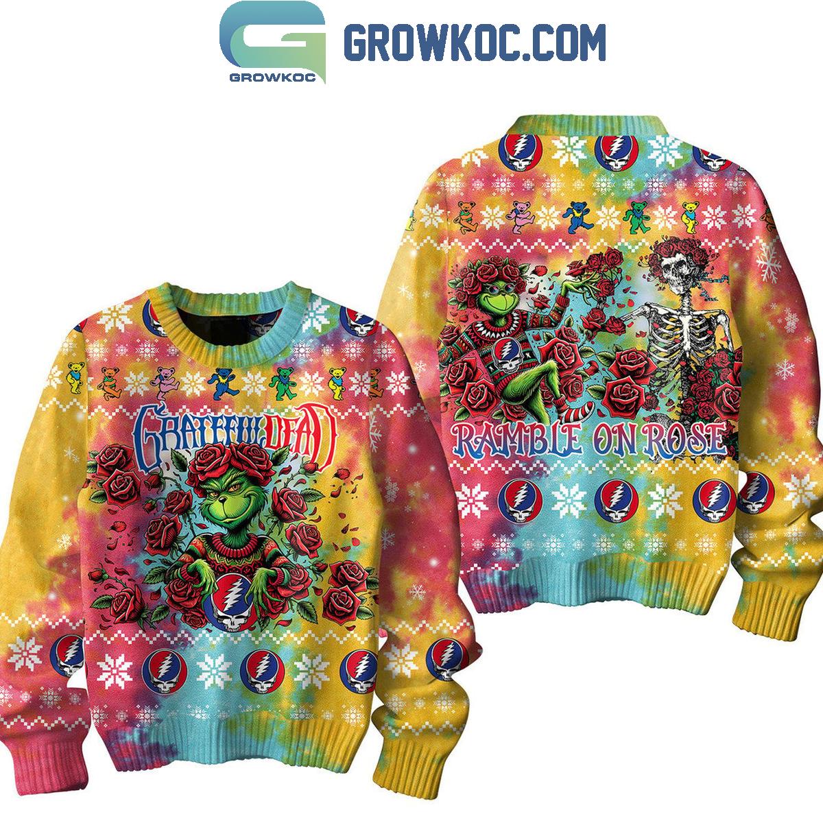 Grateful Dead Ramble On Rose The Grinch Christmas Ugly Sweater 1 h1X0B