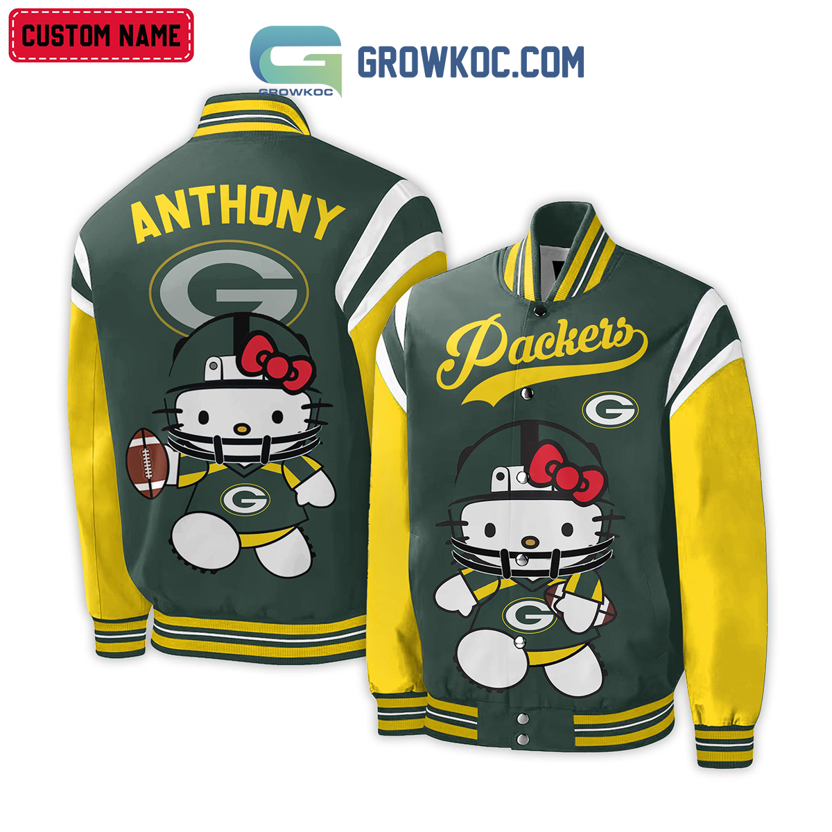 Green Bay Packers NFL Hello Kitty Personalized Baseball Jacket2B1 ecfqX