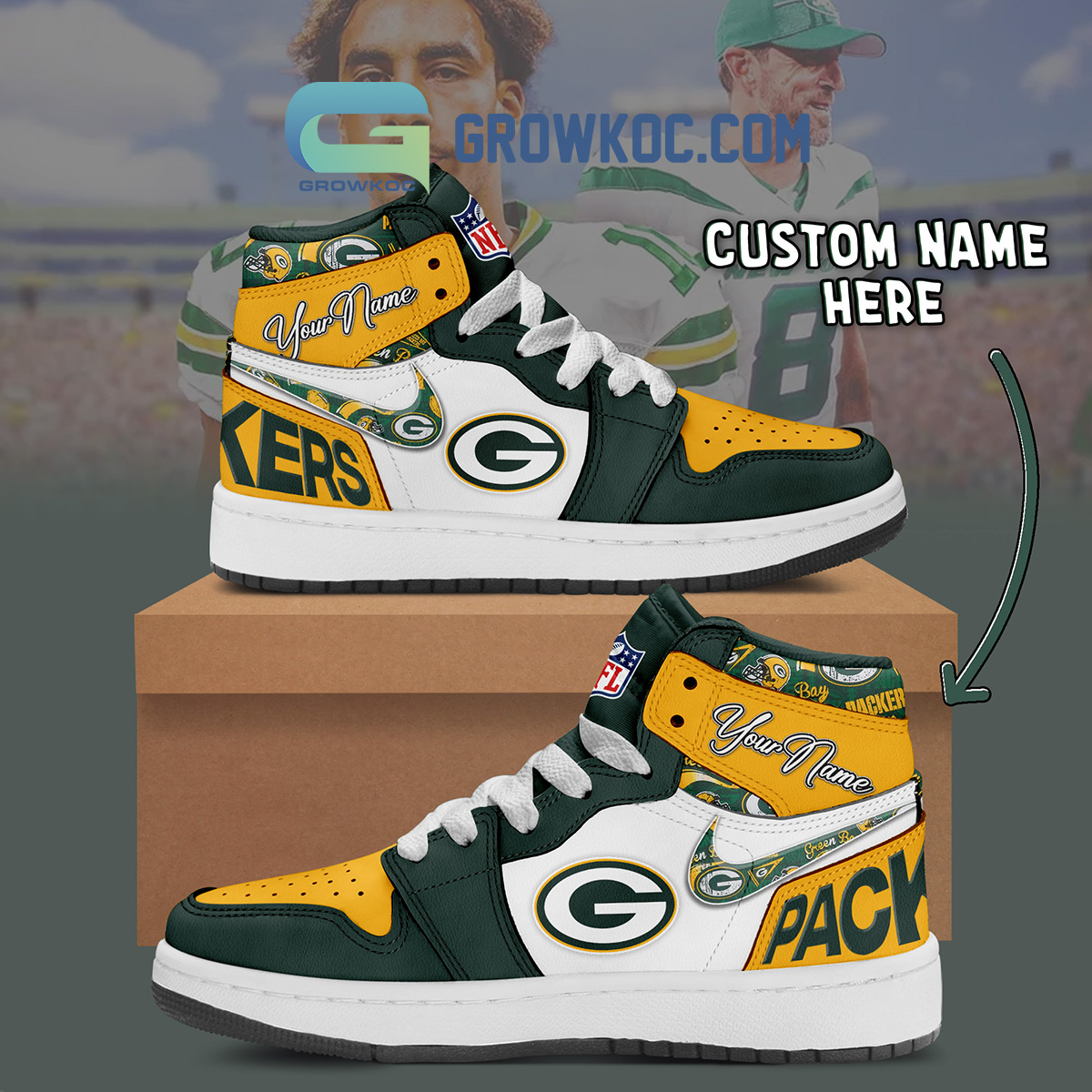 Green Bay Packers Personalized Air Jordan 1 High Top Shoes Sneakers2B1 DMELT