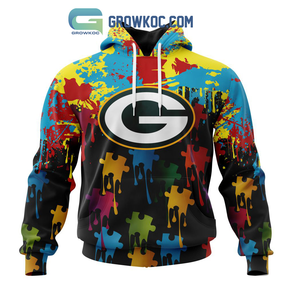 Green Bay Packers Personalized Autism Awareness Puzzle Painting Hoodie Shirts2B1 KAB5f