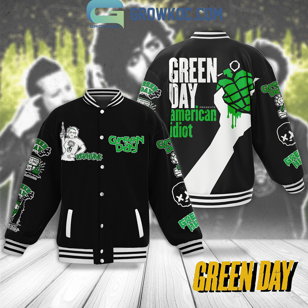 Green Day Presents American Idiot Baseball Jacket2B1 vsM3l