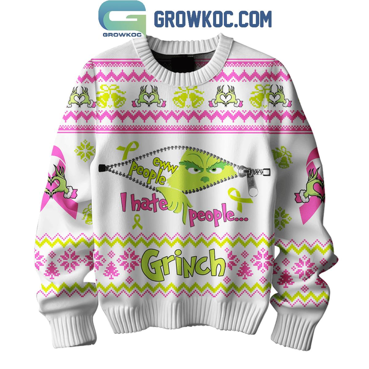 Grinch I Hate People Eww People Christmas Ugly Sweater White 1 TWJB4