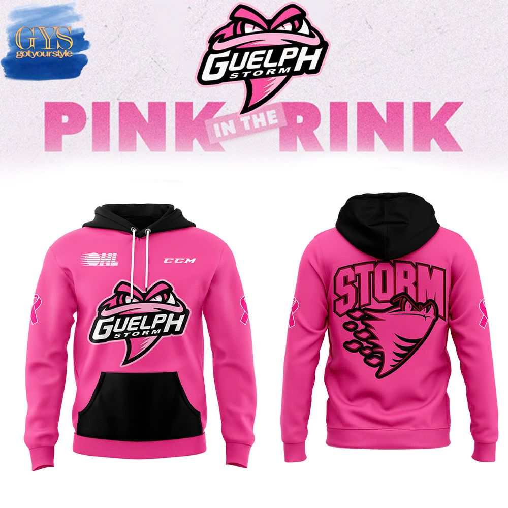 Guelph Storm x Pink in the Rink Night 2024 Pullover Hoodie 3