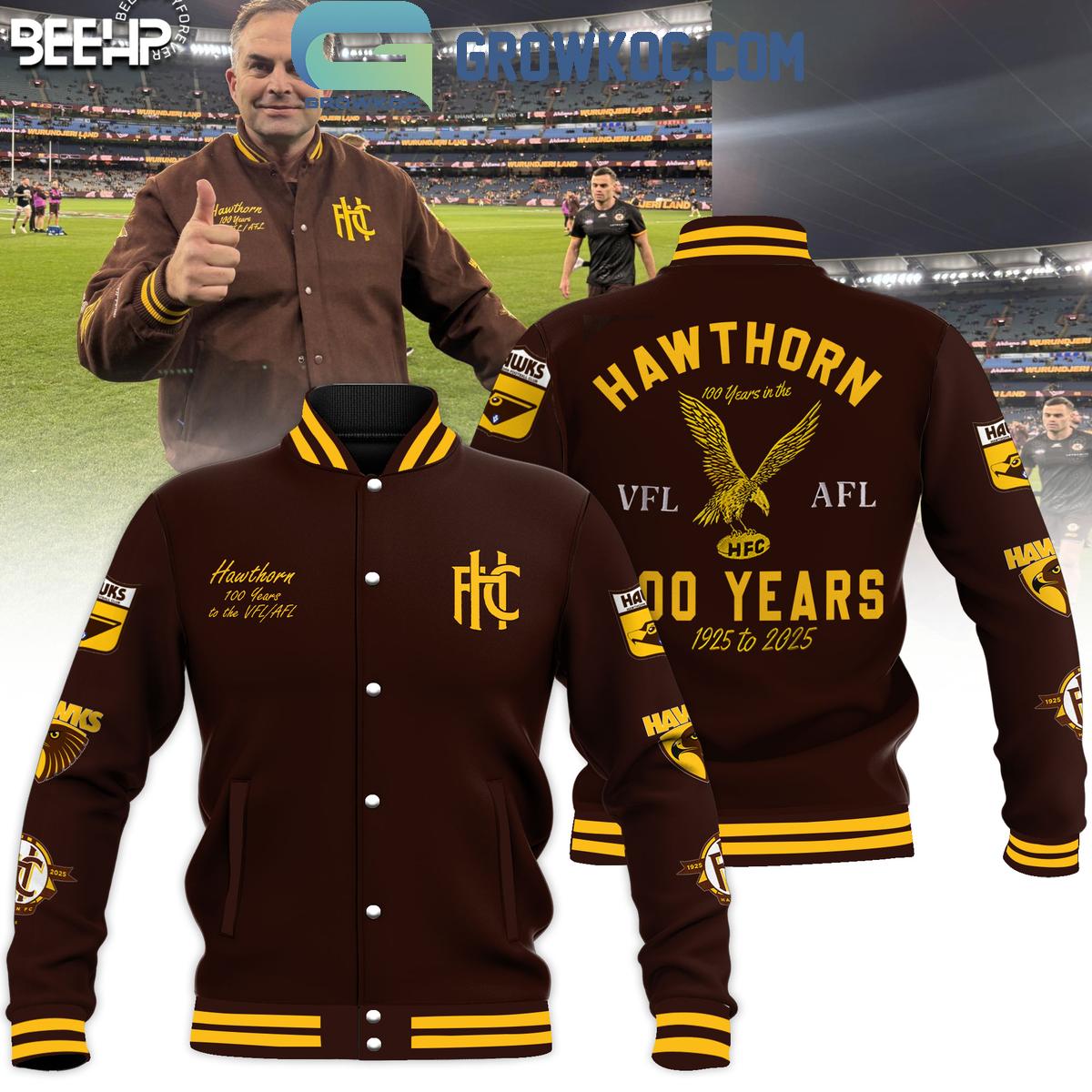 Hawthorn Hawks 100th Anniversary 1925 2025 Baseball Jacket 1 rGnue
