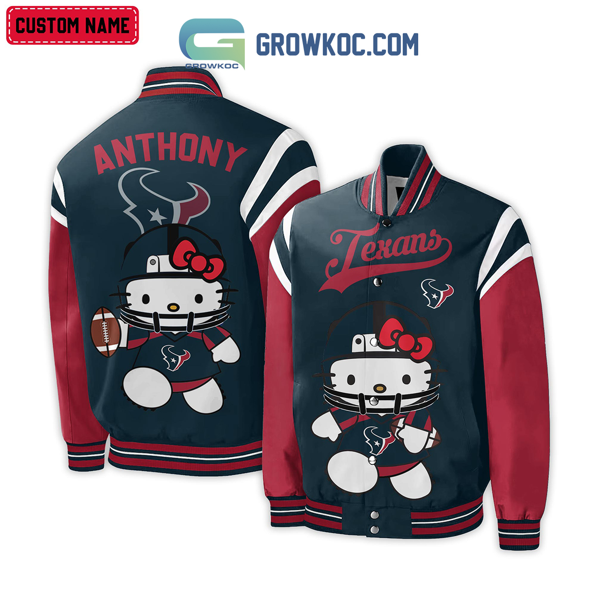 Houston Texans NFL Hello Kitty Personalized Baseball Jacket2B1 bo4VR