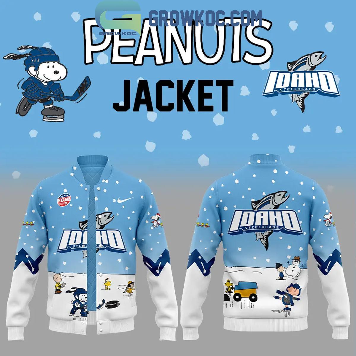 Idaho Steelheads Peanuts Friends Snoopy Festive Winter Baseball Jacket 1 JkcQU
