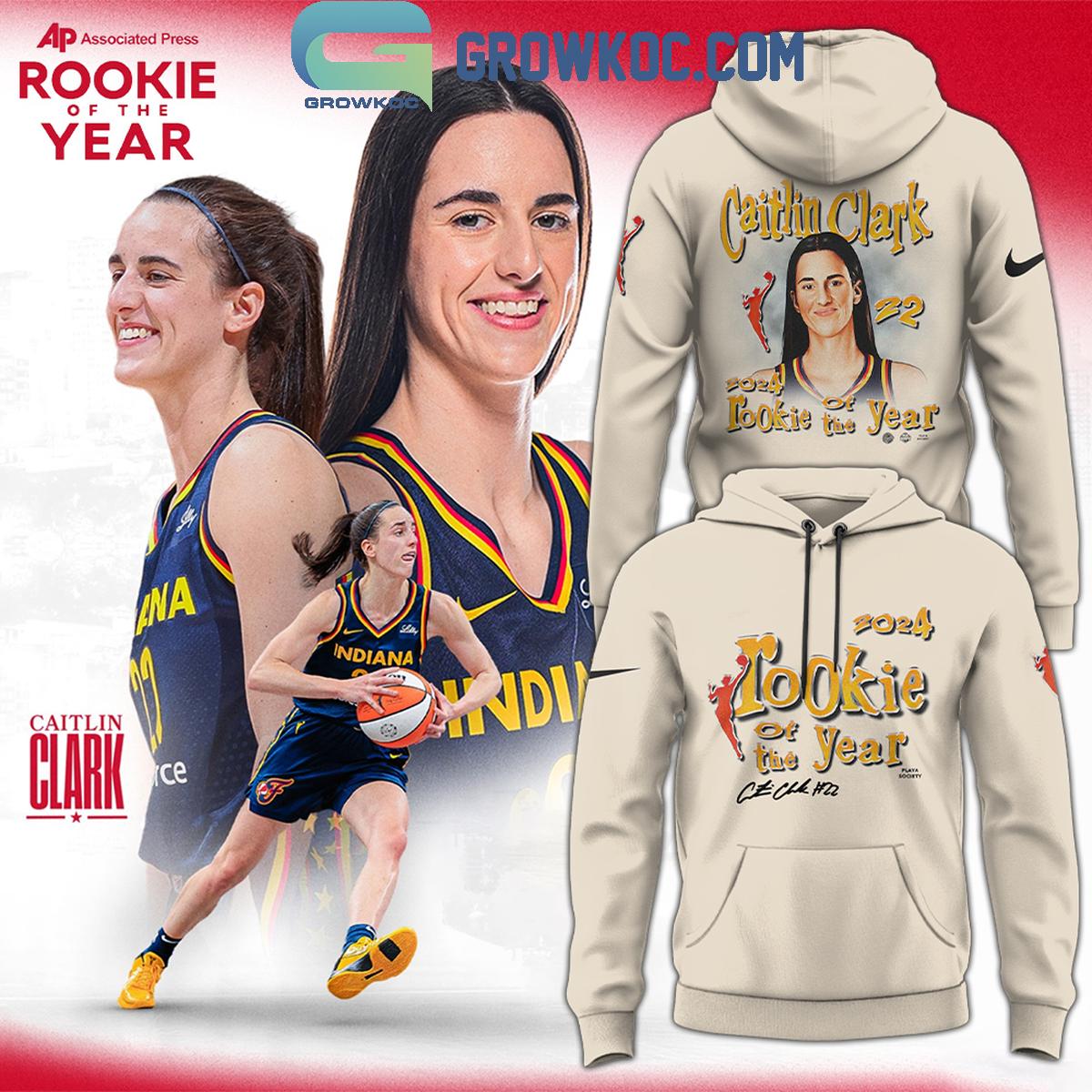 Indiana Fever Caitlin Clark Playa Society Cream 2024 Rookie of the Year Hoodie T Shirt 1 vG8Ea