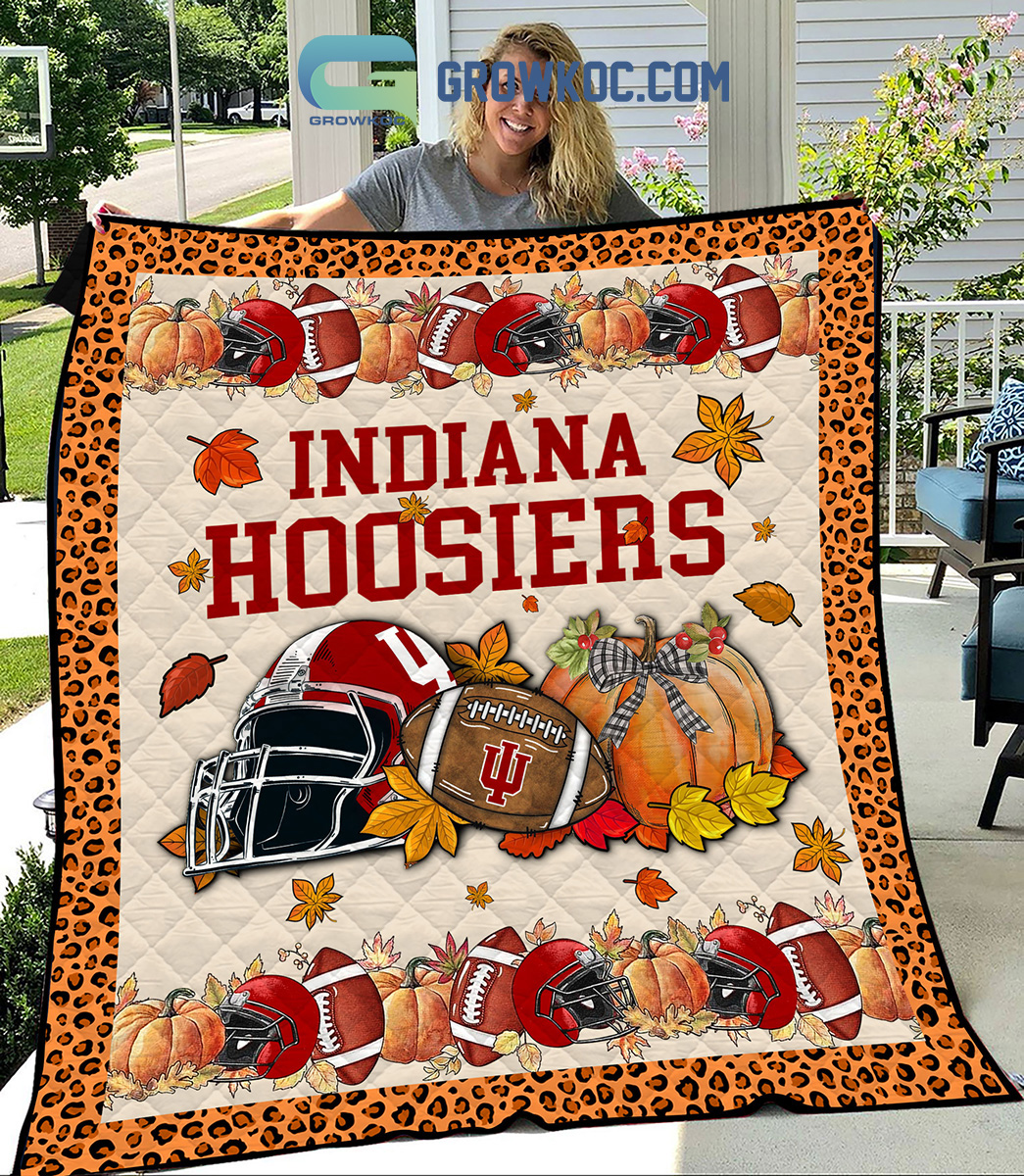 Indiana Hoosiers NCAA Football Welcome Fall Pumpkin Halloween Fleece Blanket Quilt2B1 eJh4b