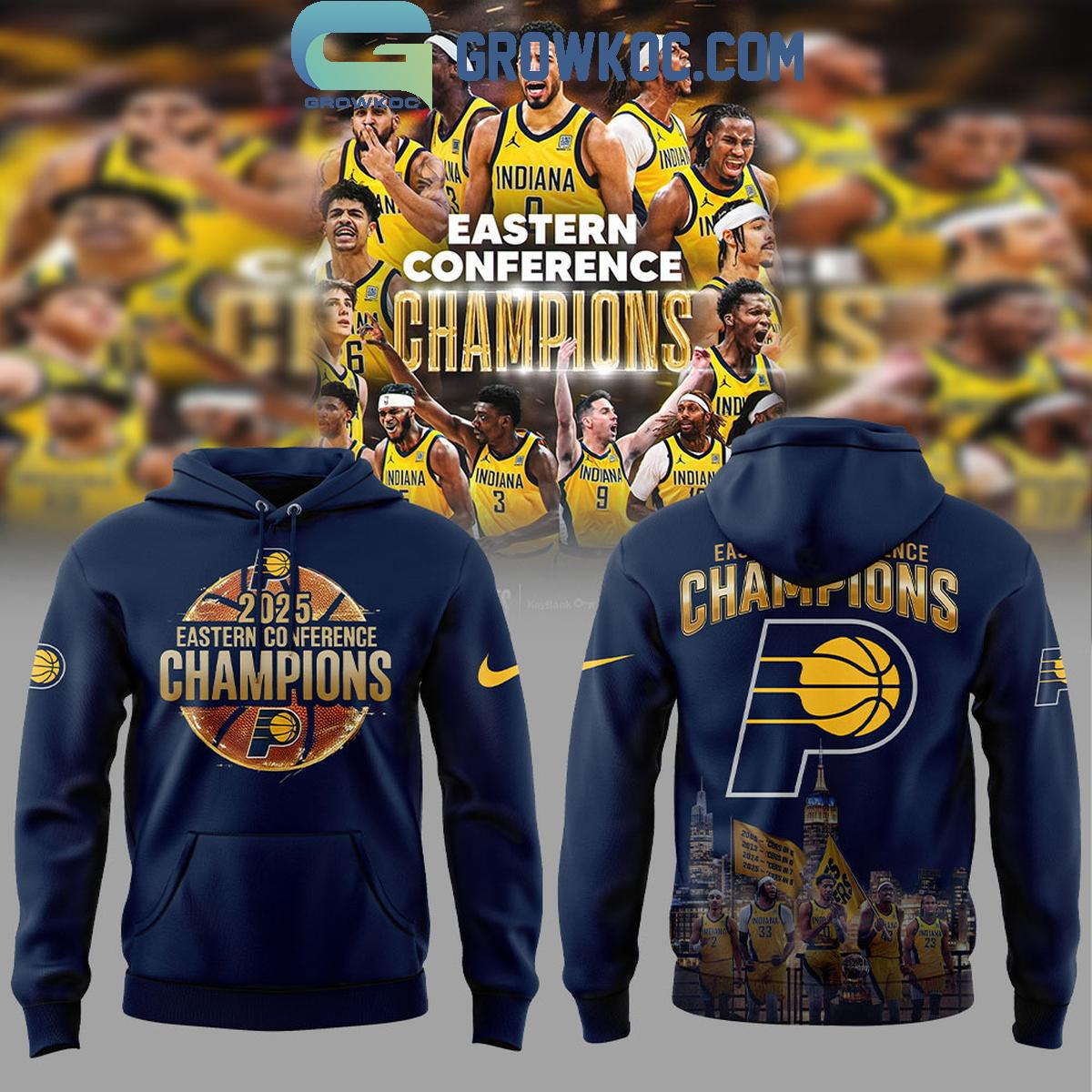 Indiana Pacers 2025 Eastern Conference Champions Blue Hoodie T Shirt 1 JKyFp