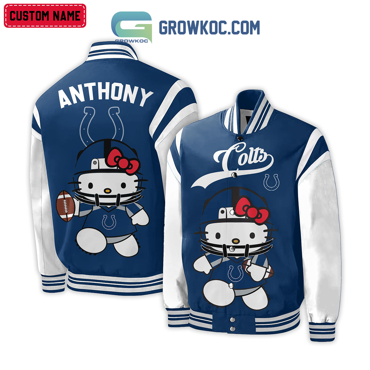 Indianapolis Colts NFL Hello Kitty Personalized Baseball Jacket2B1 kyz5x