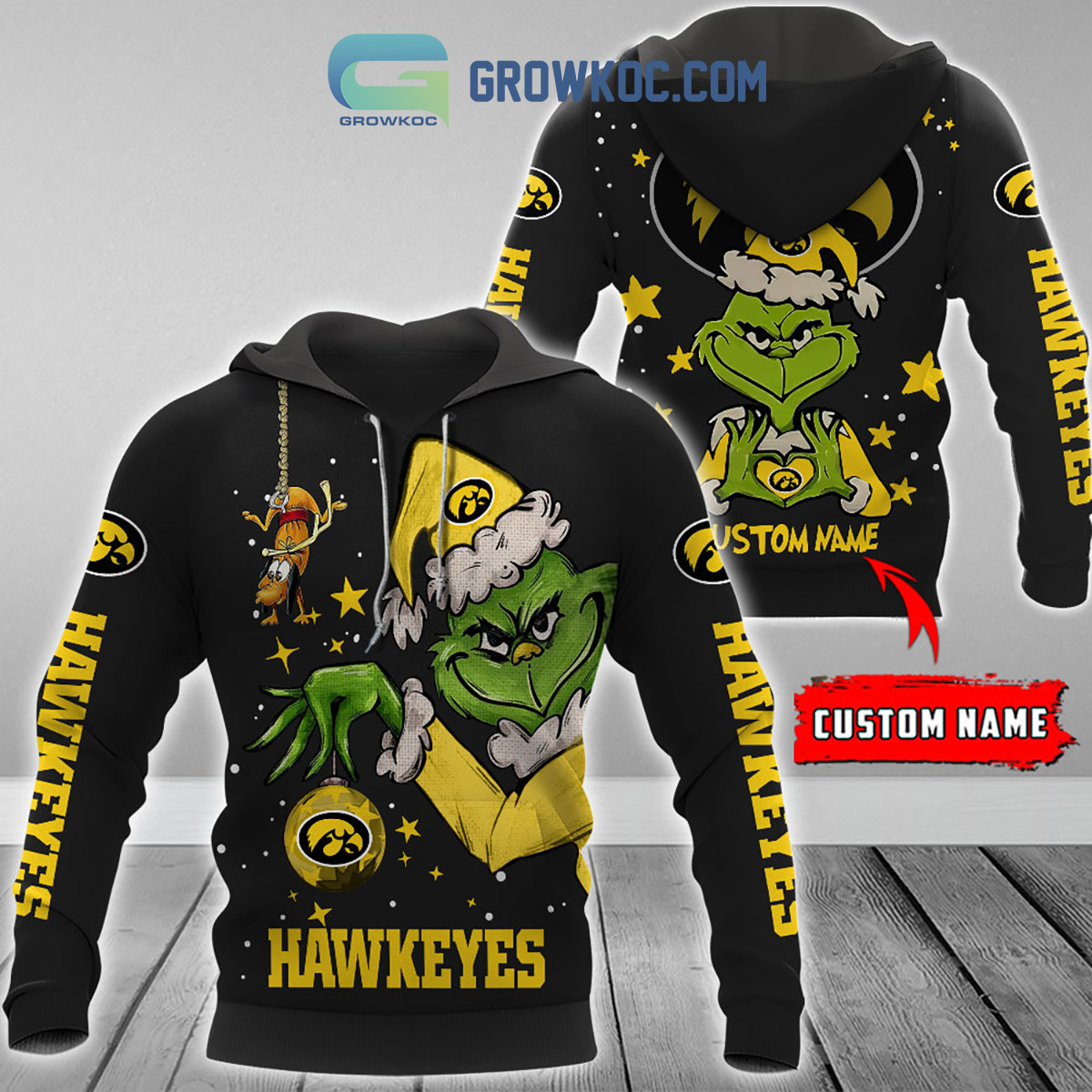 Iowa Hawkeyes Grinch Christmas Personalized NCAA Hoodie Shirts2B1 rSn0H