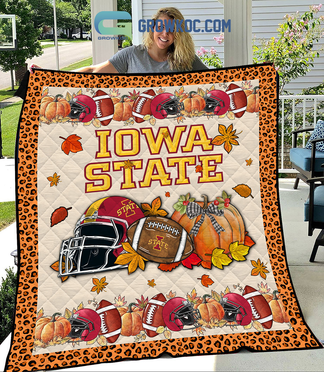 Iowa State Cyclones NCAA Football Welcome Fall Pumpkin Halloween Fleece Blanket Quilt2B1 aTNpY