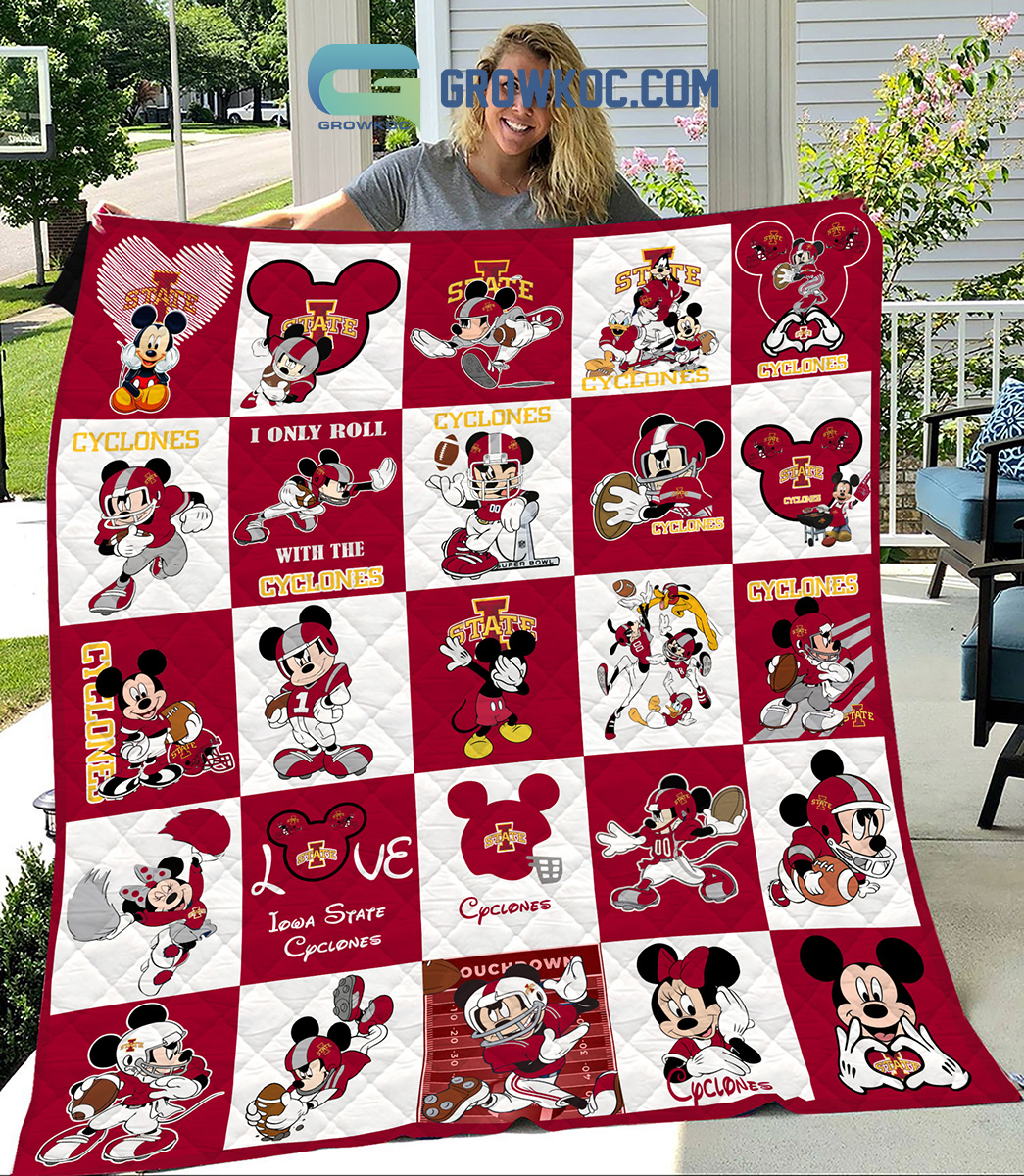 Iowa State Cyclones NCAA Mickey Disney Fleece Blanket Quilt2B1 4xPYR