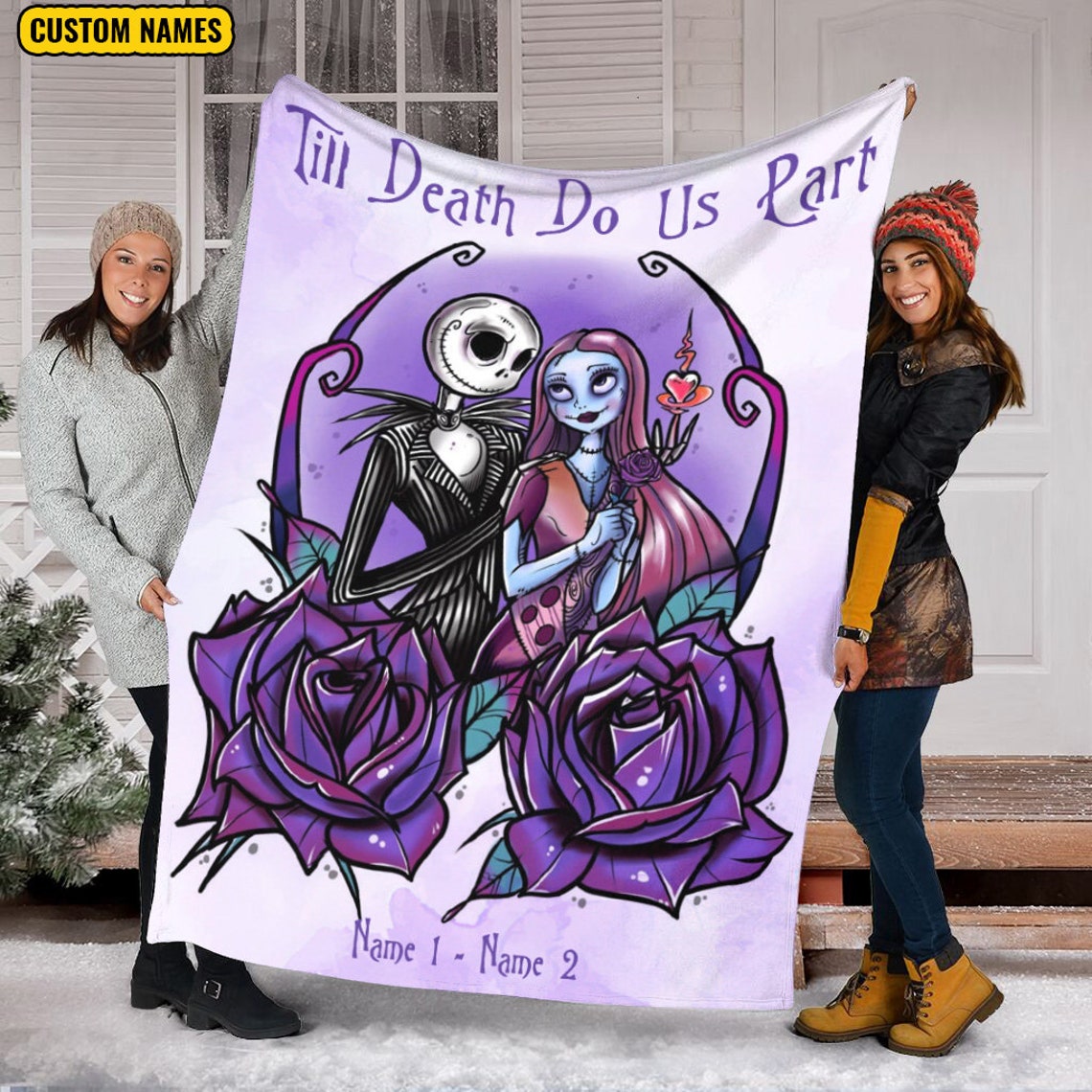 Jack Skellington And Sally Blanket Custom Name Couple Blanket Till Death Do Us Part Nightmare Before Christmas Blanket Halloween Blanket 0